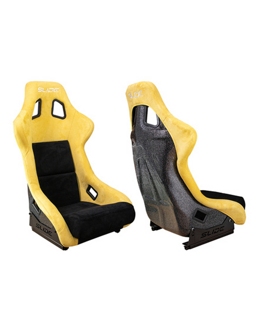 SLIDE - RACING SEAT KS2 Premium Black & Yellow Suede Black Glitter