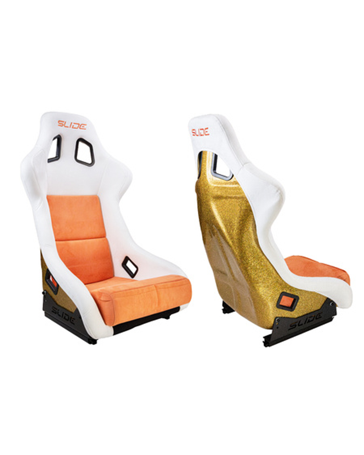 SLIDE - RACING SEAT KS2 Premium White Orange Welur & Orange Glitter