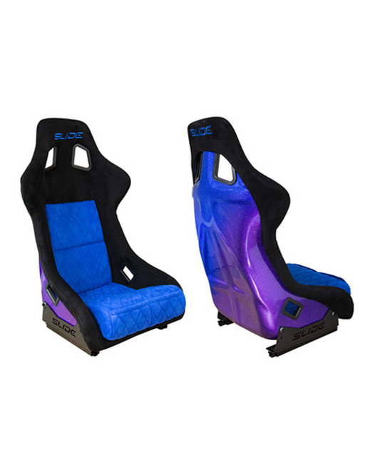 SLIDE - RACING SEAT KS2 Premium Black & Quilted Blue Suede Purple-Blue Glitter