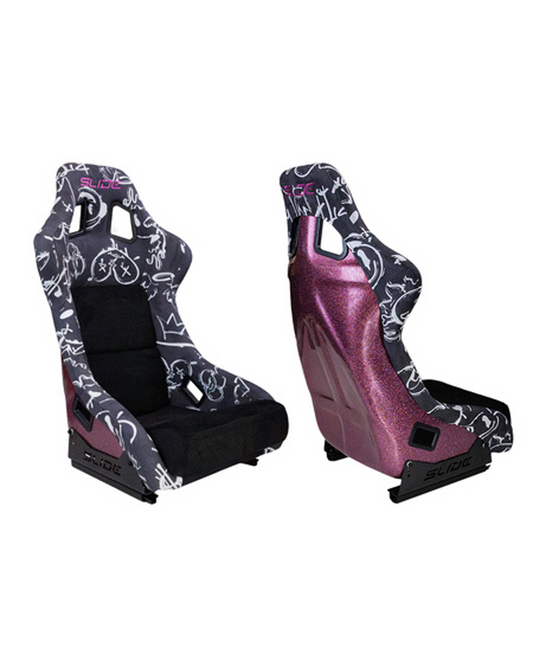 SLIDE - RACING SEAT KS2 Premium Black & Spray Graffity Welur Pink Glitter