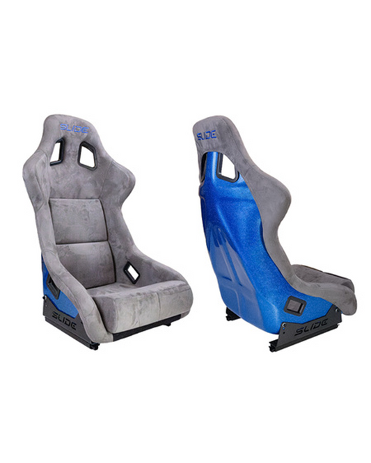 SLIDE - RACING SEAT KS2 Premium Grey Welur & Blue Glitter