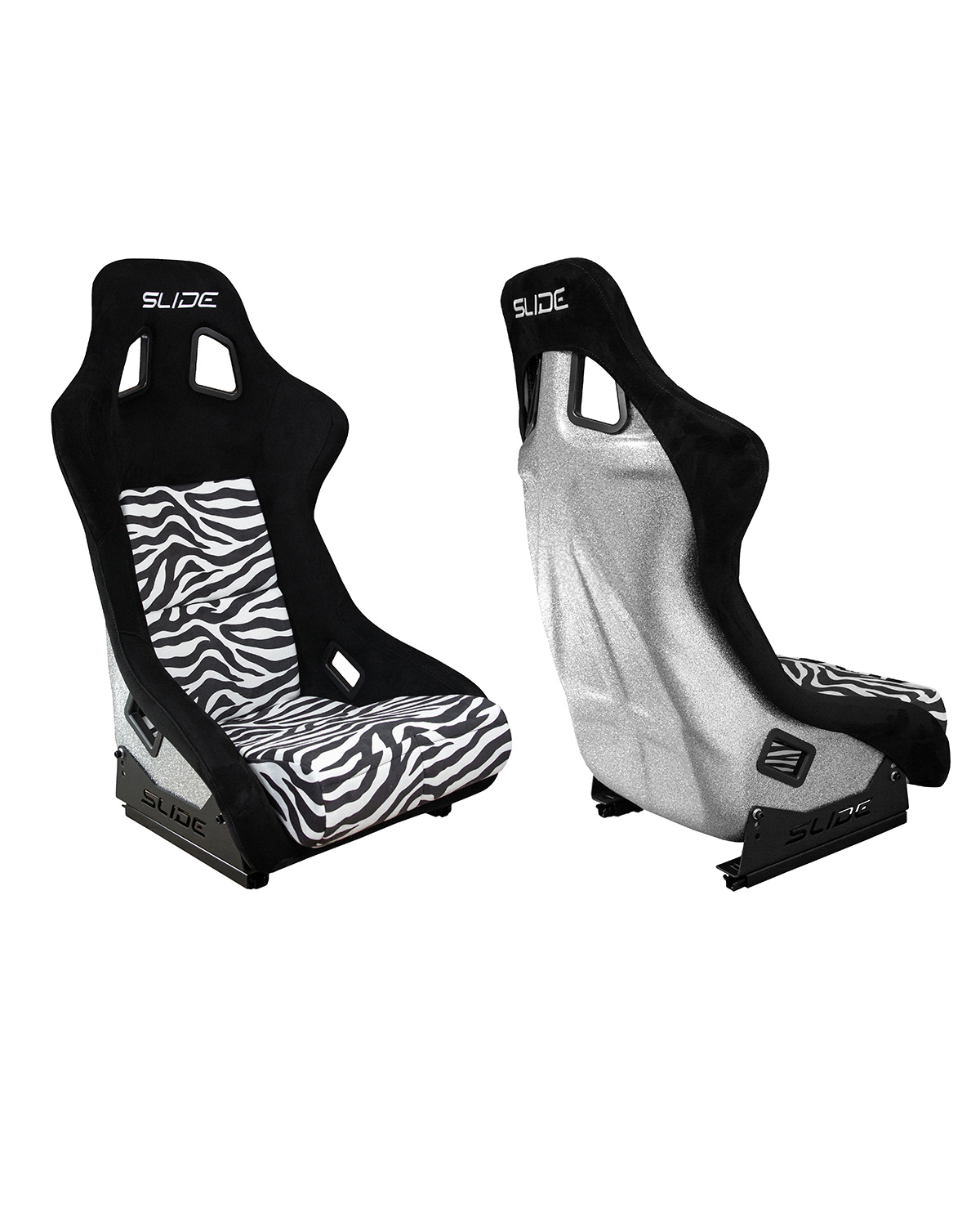 SLIDE - SPORTA KRĒSLS KS2 Premium Black & Zebra Suede Silver Glitter