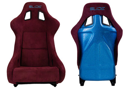 SLIDE - RACING SEAT KS2 Premium Dark Purple Welur & Sea-Blue Glitter